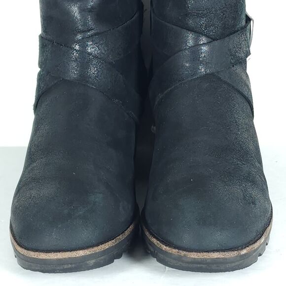 Sorel Women’s Cate US7 Black Leather Waterproof Side Zip Strappy Ankle Boots - Picture 4 of 16